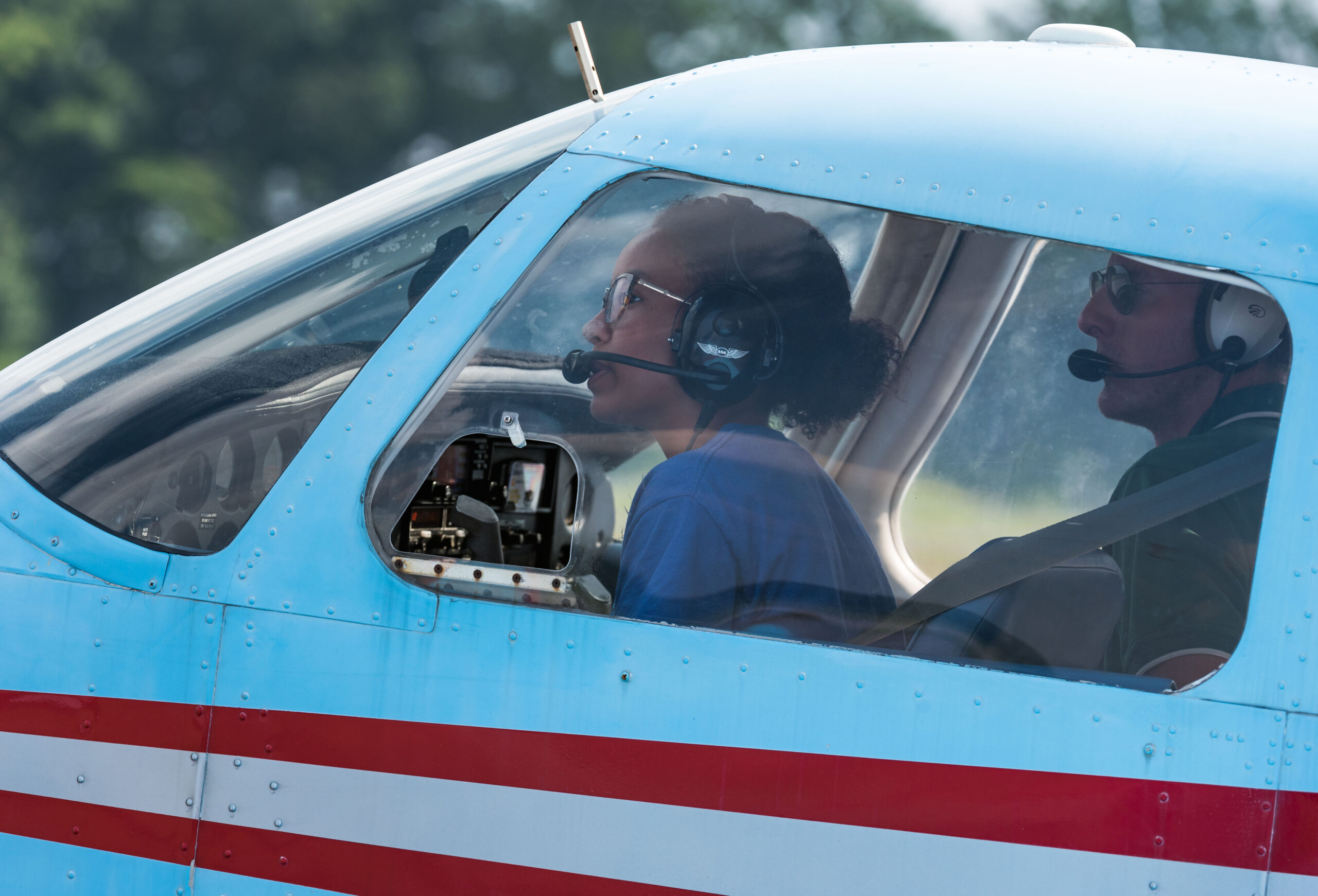 Air Force Junior Reserve Officers’ Training Corps cadet Maya Ross, prepares to taxi a Piper Warrior aircraft onto the runway Aug. 6, 2019, at Delaware Airpark in Cheswold, Del. Ross and her Delaware State University certified flight instructor flew around the airpark and practiced skills she learned during the eight-week AFJROTC Summer Flight Academy held at DSU in Dover. Ross is a cadet with AFJROTC Detachment BE-931, SHAPE American High School, Mons, Belgium. (U.S. Air Force photo by Roland Balik)